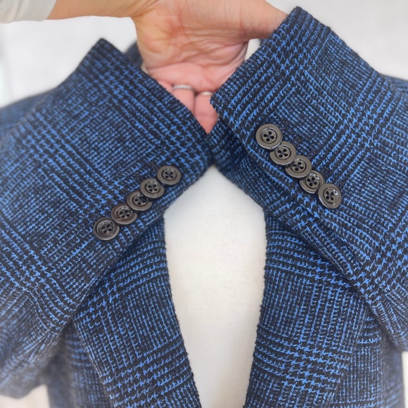 Veronica Beard Black/Blue Plaid Cutaway Dickey Jacket sz 14 - Picture 4 of 11